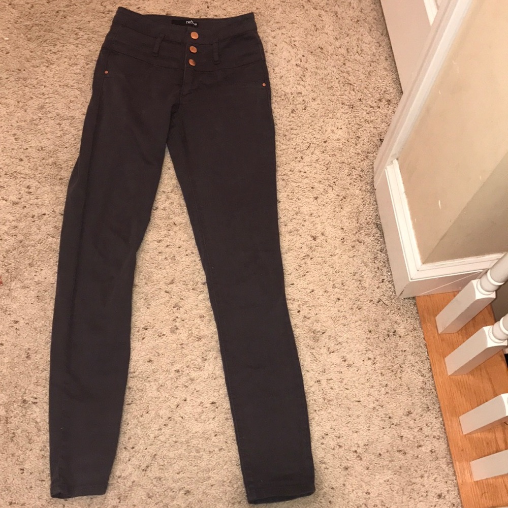 Grey, high waisted, button up jeans